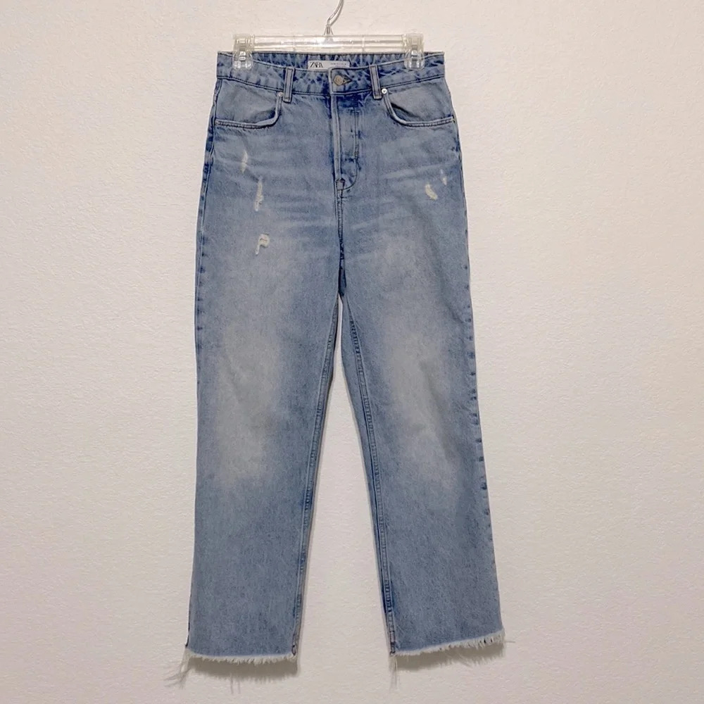 Zara Acid Wash Distressed Flare Leg Jeans